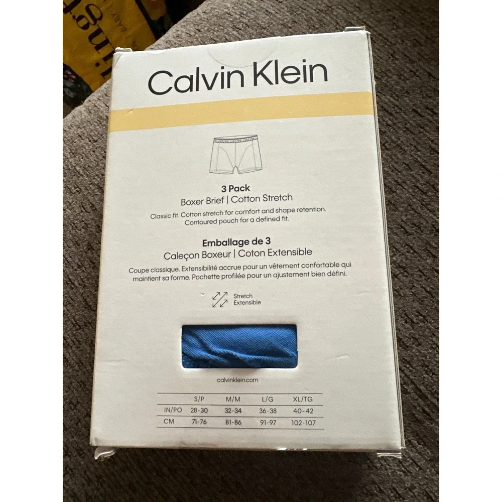 Calvin Klein Mens 3-Pack Cotton Stretch Boxer Briefs Small Blue Grey Black NEW